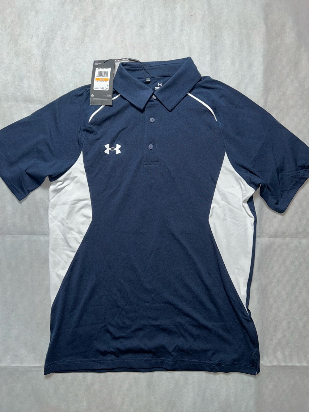 Under armor navy and white golf shorts sleeve polo size small NWT